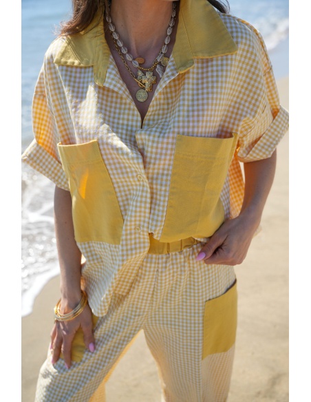 MANDY Yellow Check Blouse - Elegance and Style
