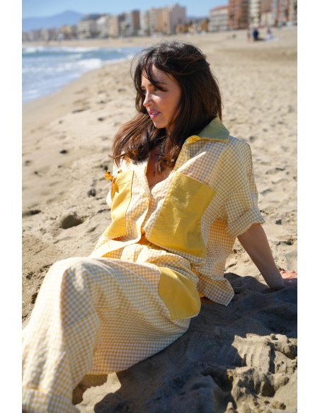 MANDY Gelb karierte Bluse – Eleganz und Stil