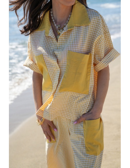 MANDY Yellow Check Blouse - Elegance and Style