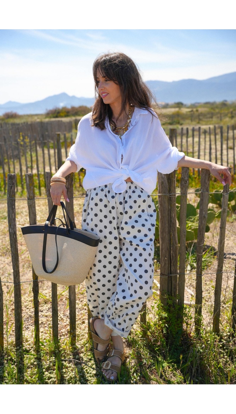 Pantalon Johanna Pois Blanc JUDIE - Élégance et Confort