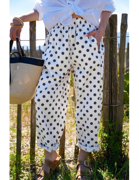 johanna toutoun PANTALONE DONNA A PUNTO BIANCO