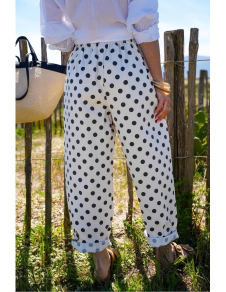 johanna toutoun PANTALONE DONNA A PUNTO BIANCO