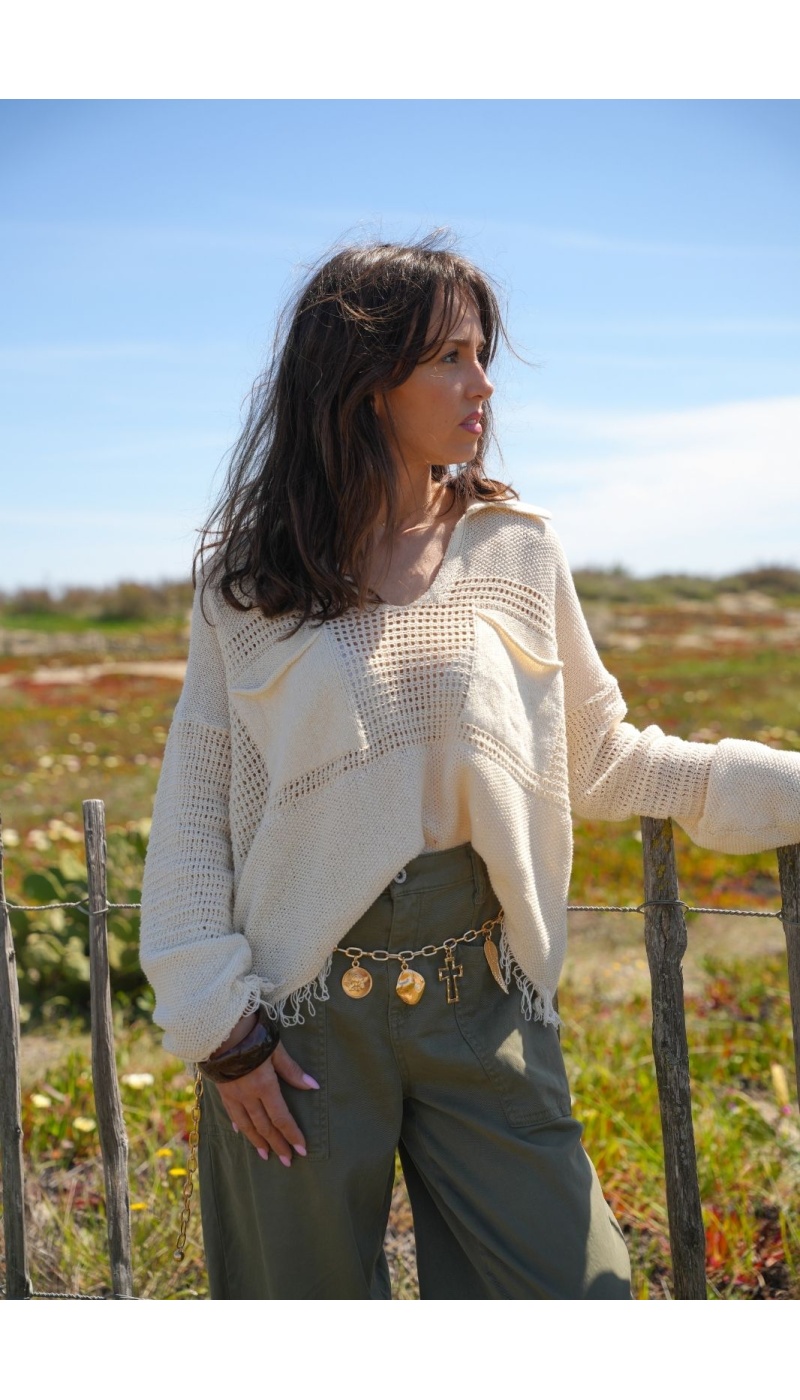 Top all'uncinetto Banditas PADEL Ecru - Stile e comfort