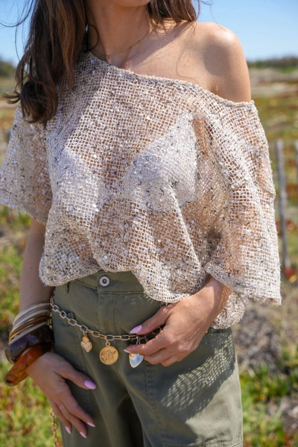 SARL CLOTHE TWO SEQUIN BEIGE WOMEN’S TOP 2