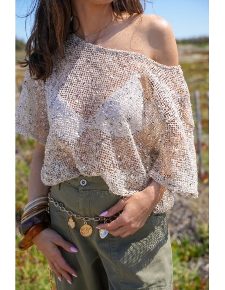 SARL CLOTHE TOP MUJER DOS LENTEJUELAS BEIGE