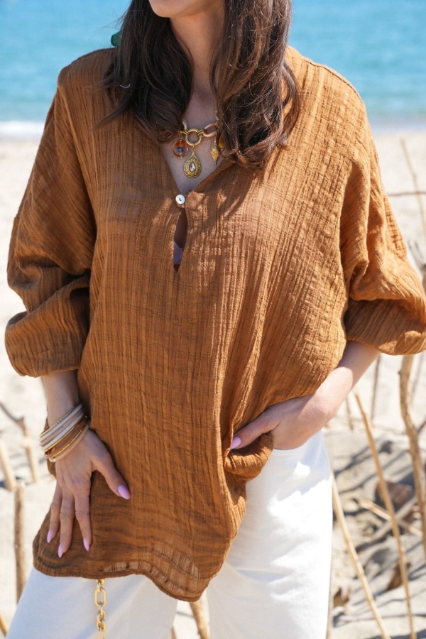 Fluid Camel Blouse - Elegance and Comfort at WASP