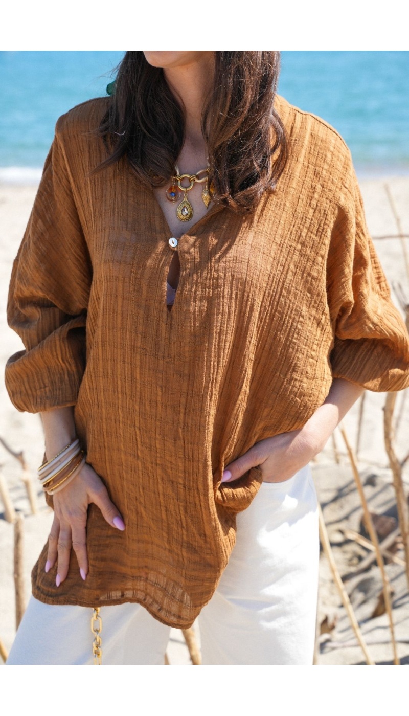 Fluide Camel Blouse - Élégance et Confort chez WASP