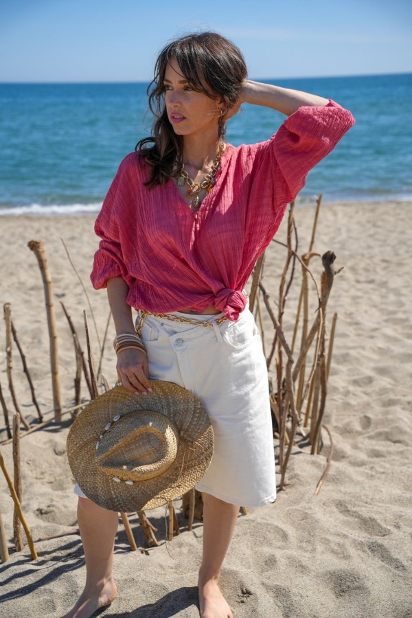 Fließende rosa WASP-Bluse – Eleganz und Komfort für zu Hause