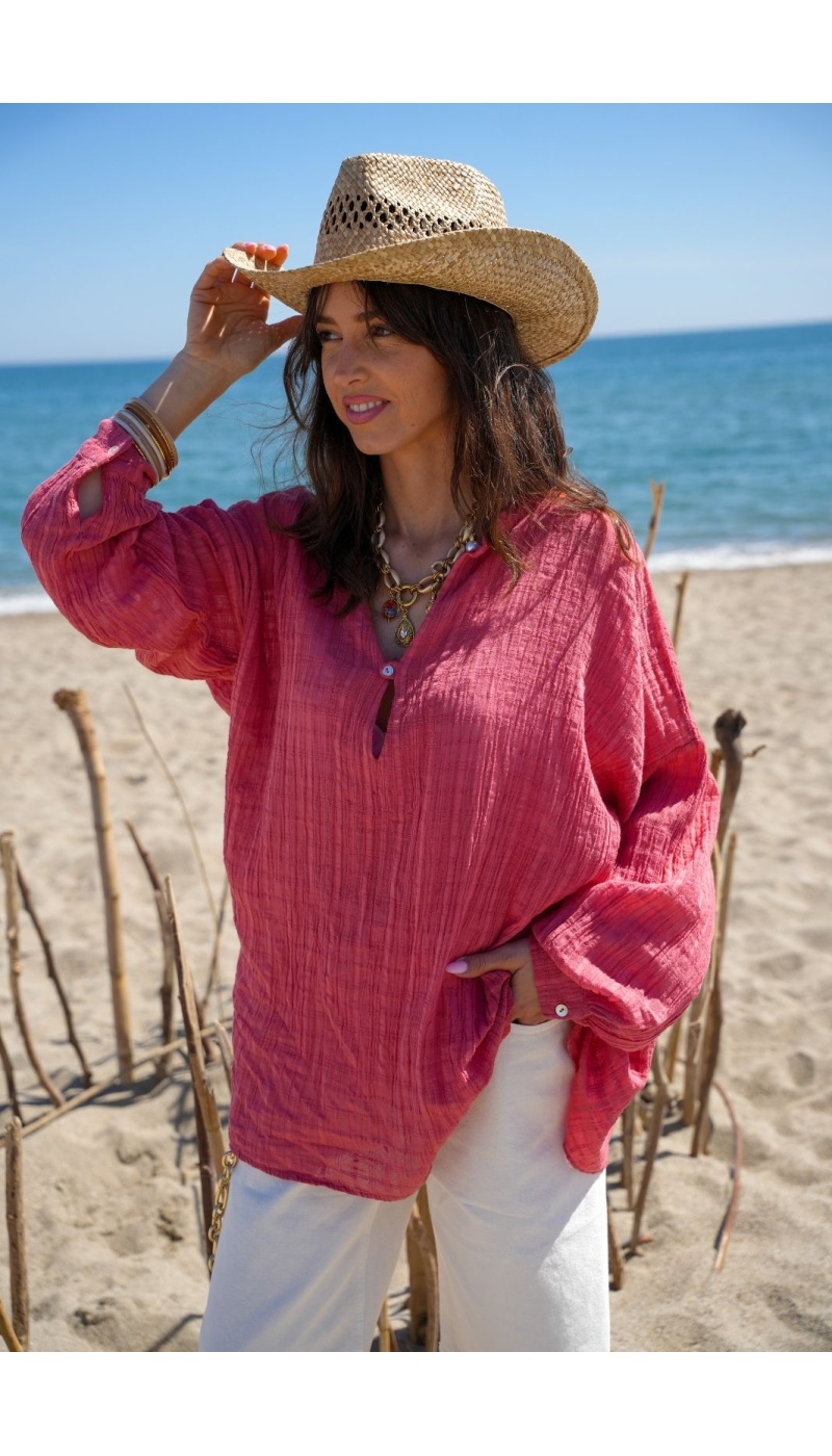 Fließende rosa WASP-Bluse – Eleganz und Komfort für zu Hause