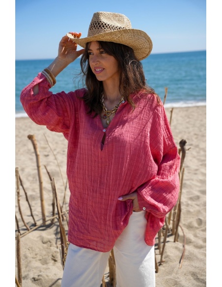 Fließende rosa WASP-Bluse – Eleganz und Komfort für zu Hause