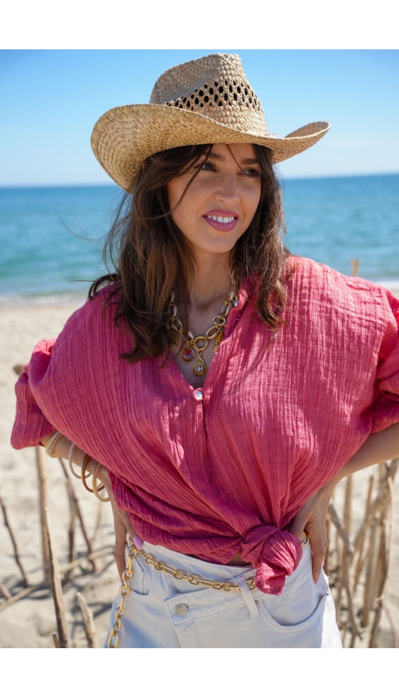 Fließende rosa WASP-Bluse – Eleganz und Komfort für zu Hause