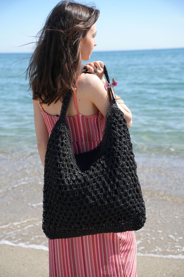 FLORA AND GEAN IMPORT RAFIA NOIR SAC FEMME 2