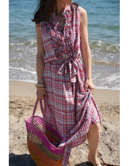 Robe Carreaux Roses HIPPO - Élégance et Confort à Domicile