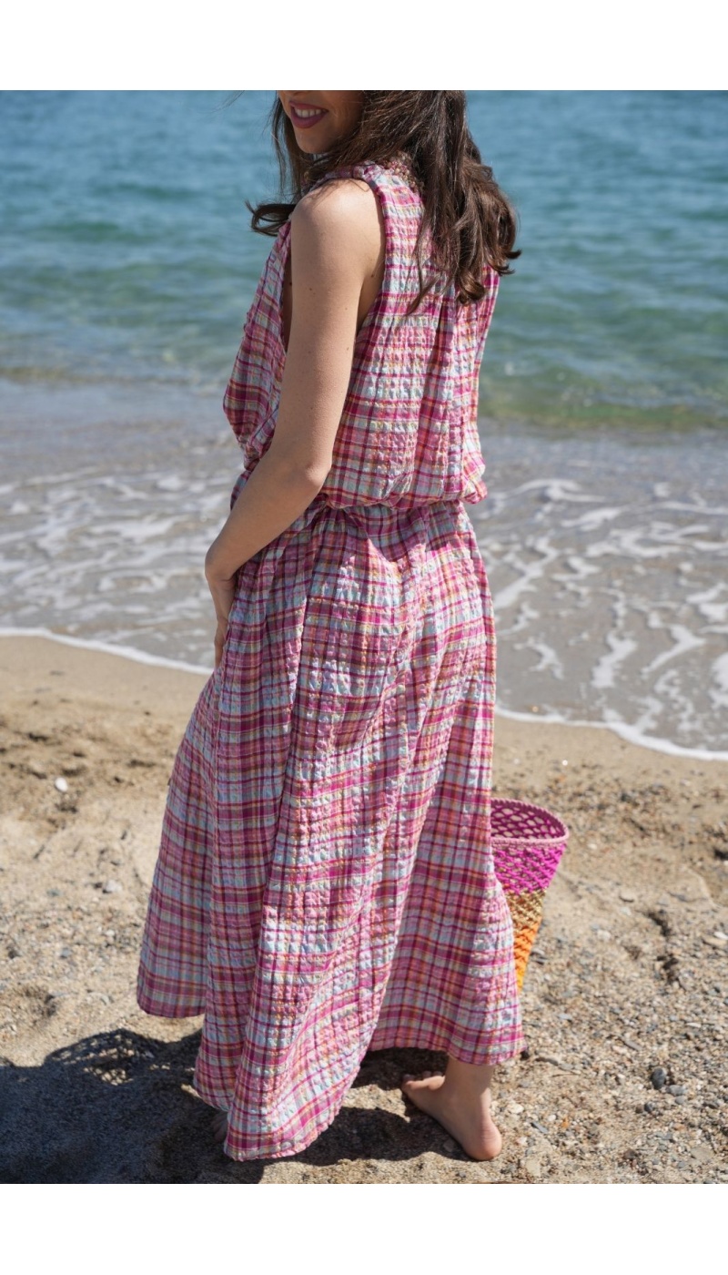 Robe Carreaux Roses HIPPO - Élégance et Confort à Domicile