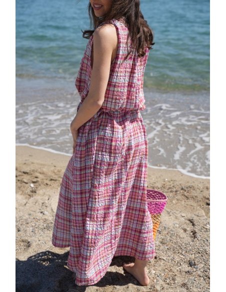 Robe Carreaux Roses HIPPO - Élégance et Confort à Domicile