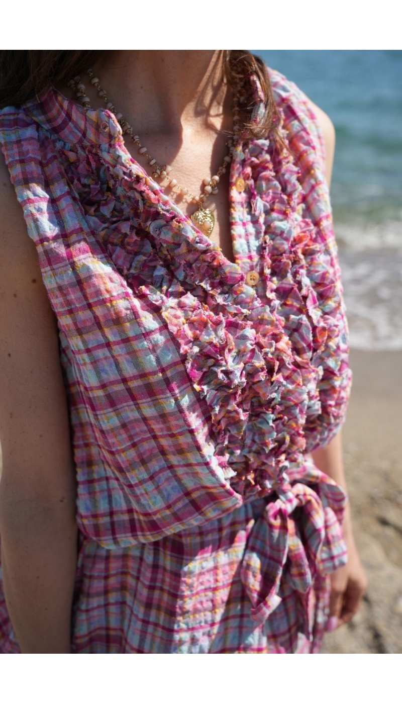 Robe Carreaux Roses HIPPO - Élégance et Confort à Domicile