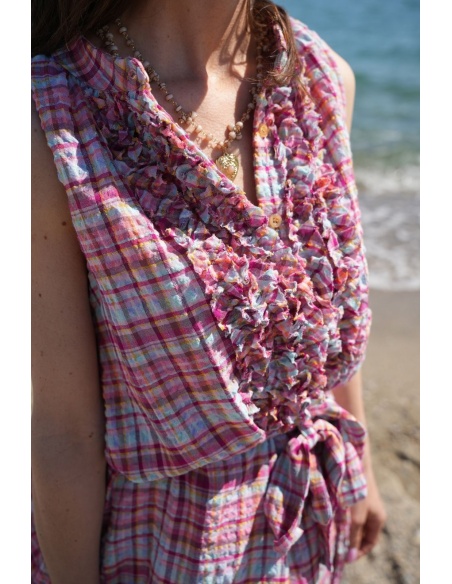 Robe Carreaux Roses HIPPO - Élégance et Confort à Domicile