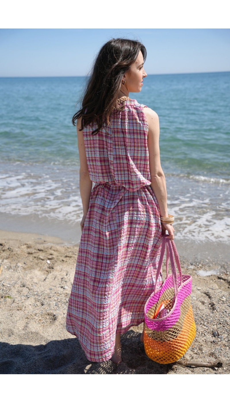 Robe Carreaux Roses HIPPO - Élégance et Confort à Domicile