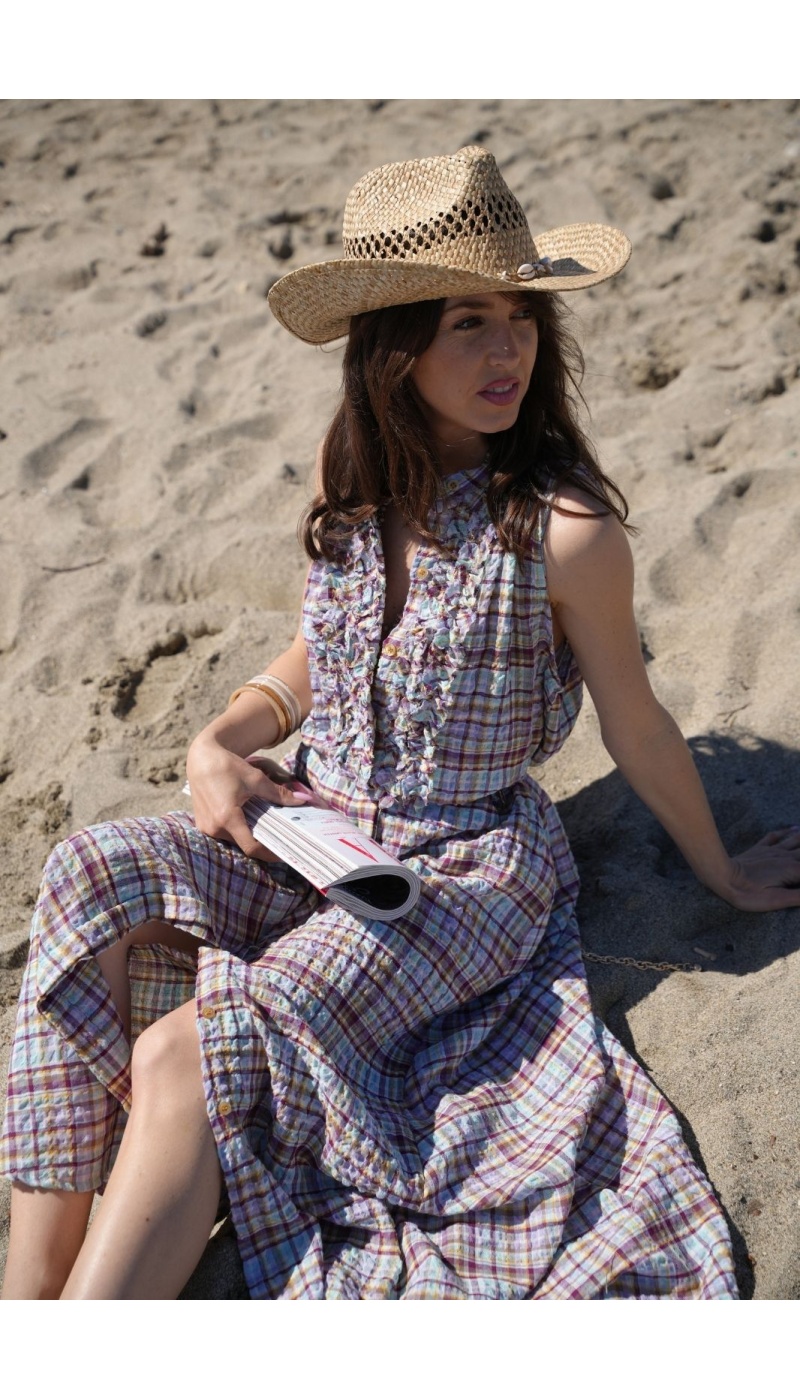 Robe Carreaux Violets HIPPO - Élégance à la Maison