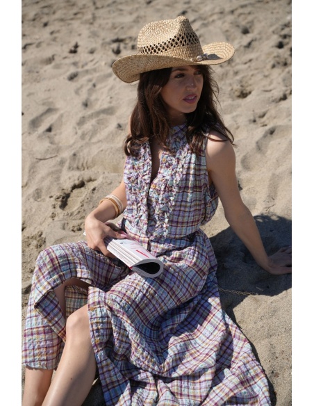 Robe Carreaux Violets HIPPO - Élégance à la Maison