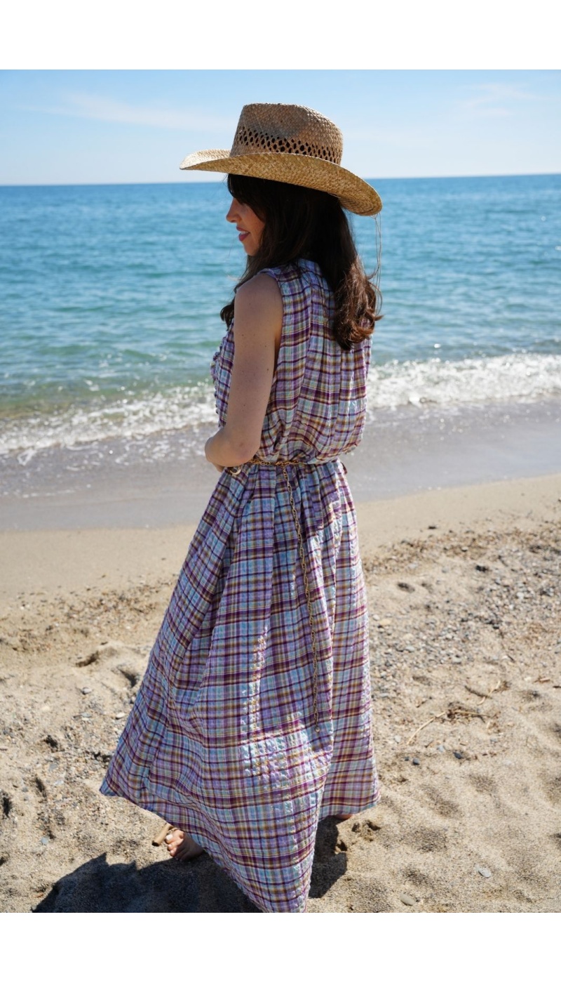 Robe Carreaux Violets HIPPO - Élégance à la Maison