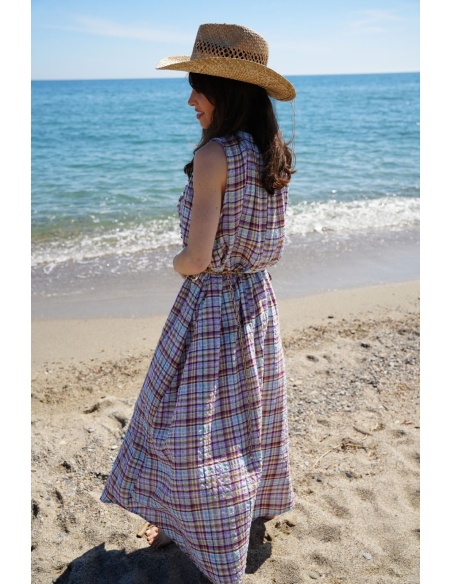 Robe Carreaux Violets HIPPO - Élégance à la Maison