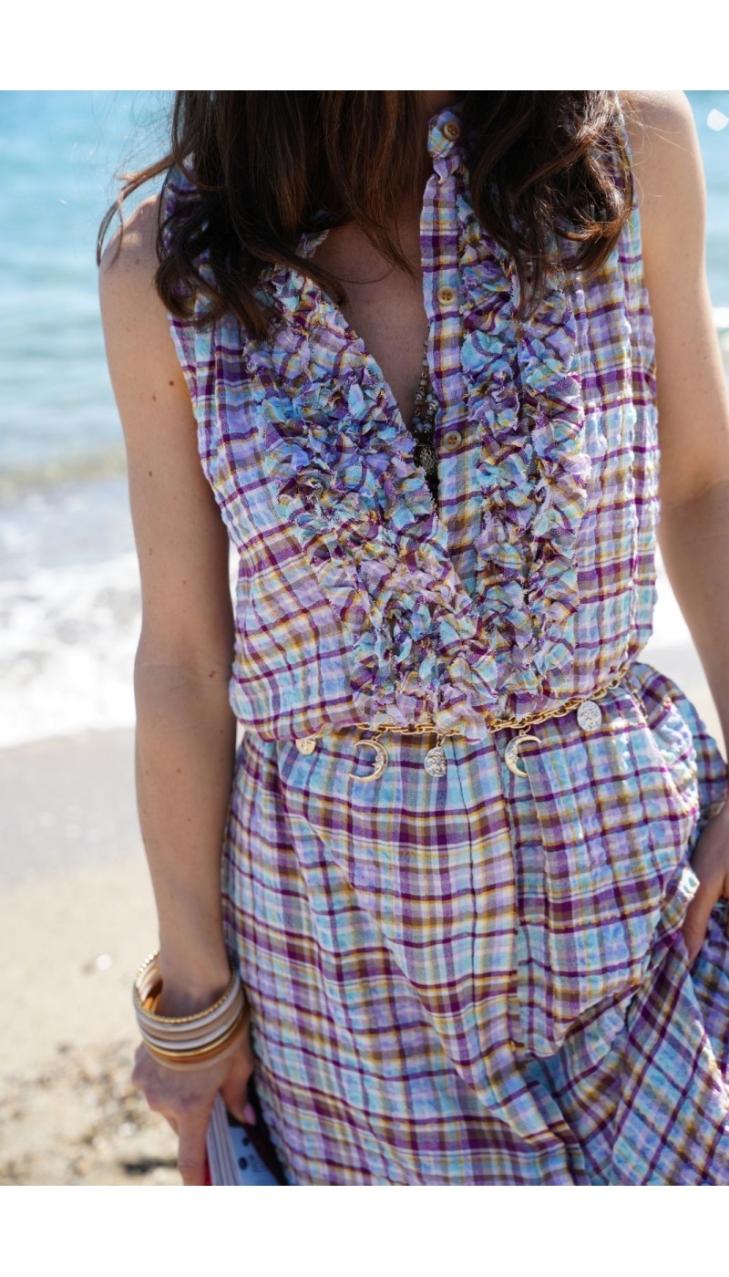 Robe Carreaux Violets HIPPO - Élégance à la Maison