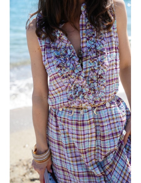 Robe Carreaux Violets HIPPO - Élégance à la Maison