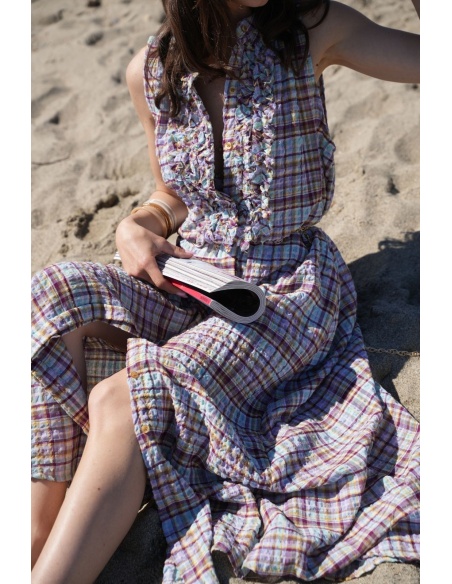 Robe Carreaux Violets HIPPO - Élégance à la Maison