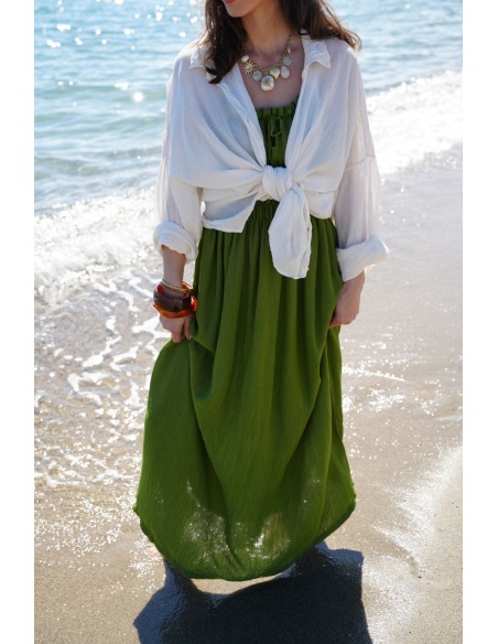 Robe Débardeur Verte ADELE - Élégance et Confort à Domicile