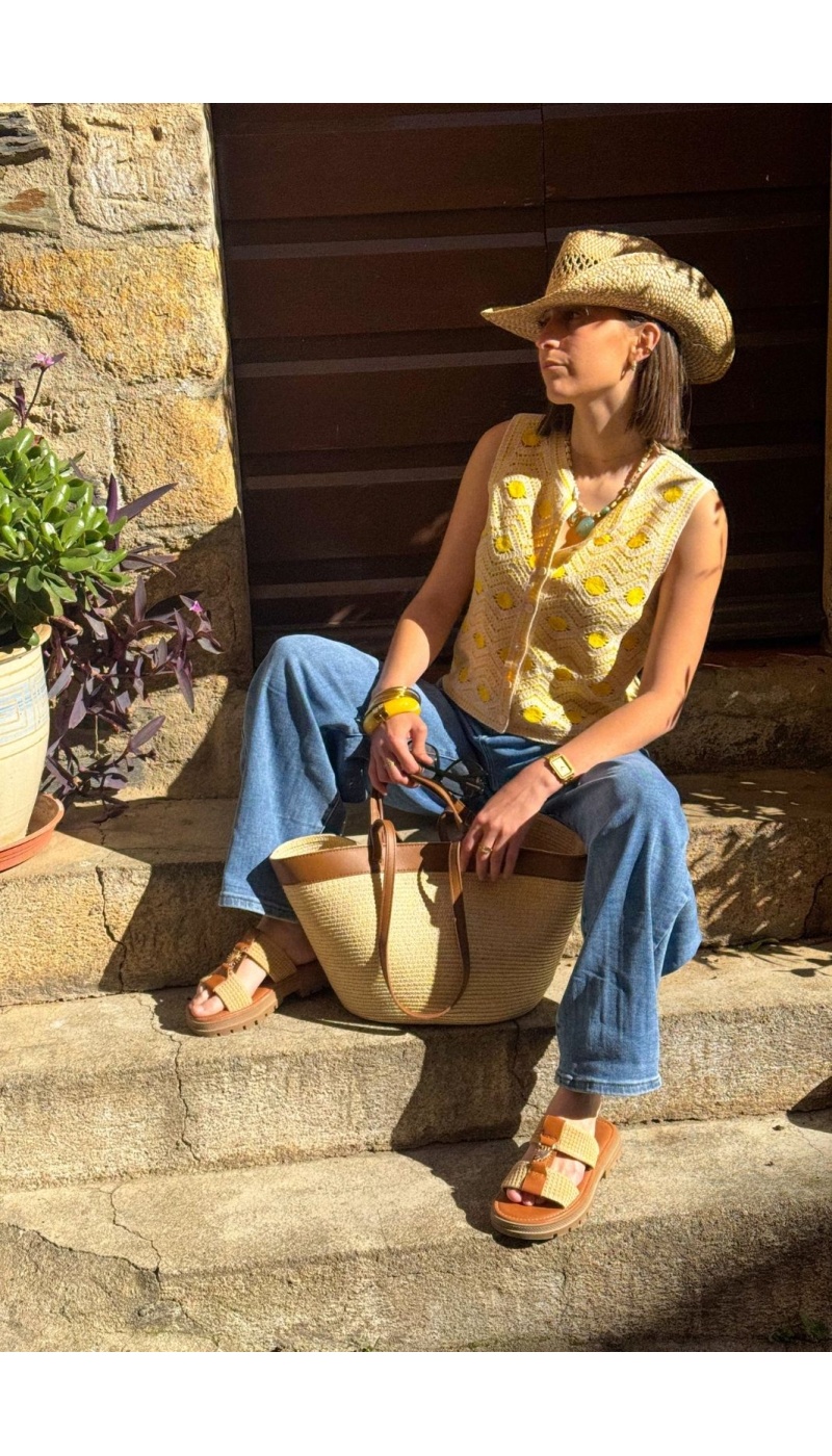 Gilet Macramé Jaune VISANDEA - Élégance pour Femmes