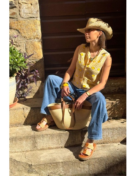 Gilet Macramé Jaune VISANDEA - Élégance pour Femmes