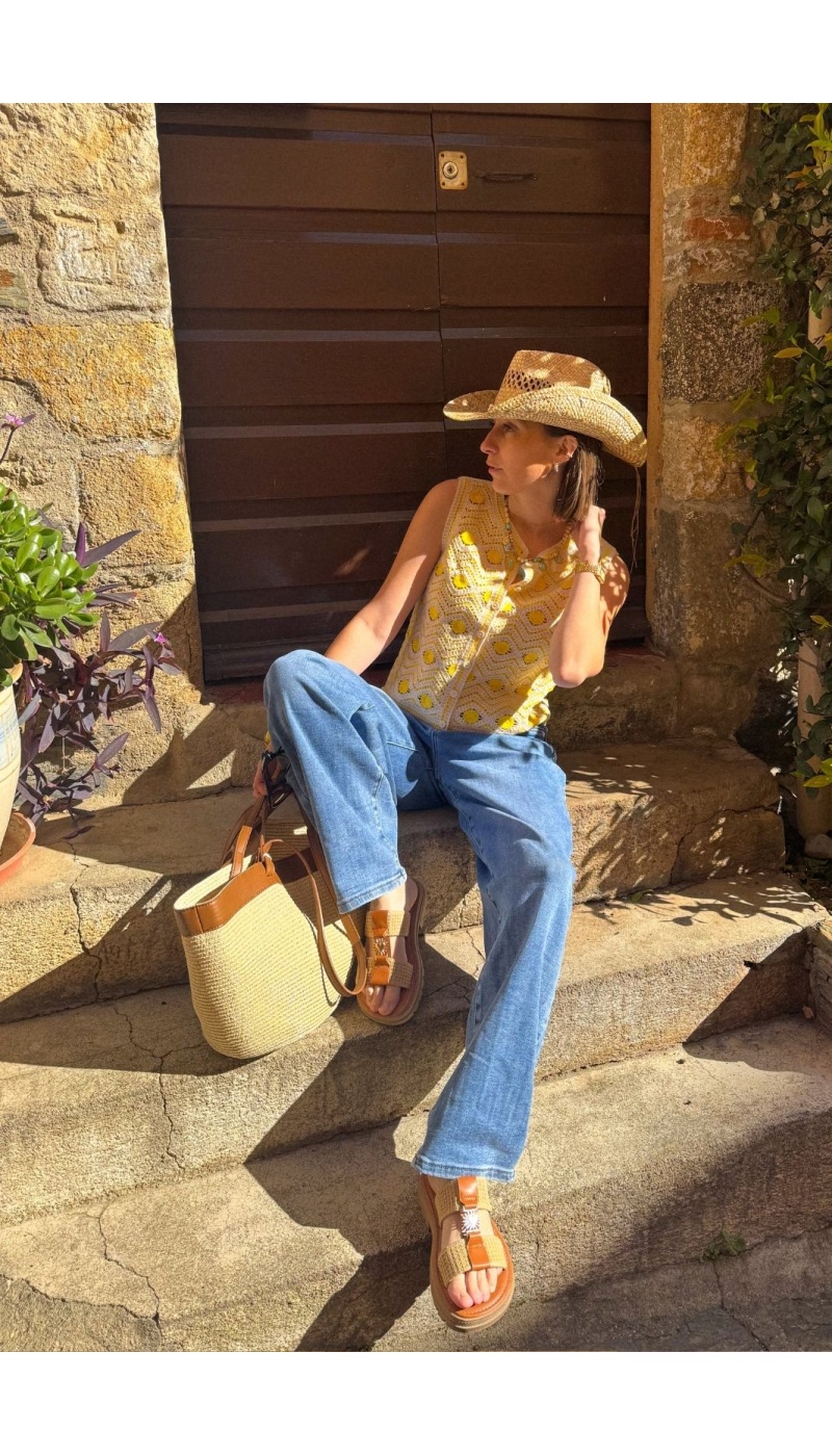 Gilet Macramé Jaune VISANDEA - Élégance pour Femmes