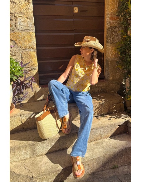 Gilet Macramé Jaune VISANDEA - Élégance pour Femmes