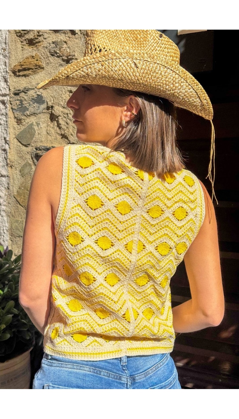 Gilet Macramé Jaune VISANDEA - Élégance pour Femmes