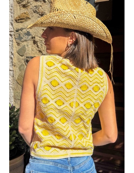 Gilet Macramé Jaune VISANDEA - Élégance pour Femmes