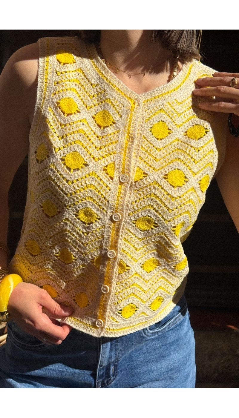 Gilet Macramé Jaune VISANDEA - Élégance pour Femmes