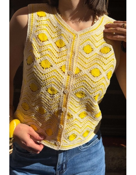 Gilet Macramé Jaune VISANDEA - Élégance pour Femmes