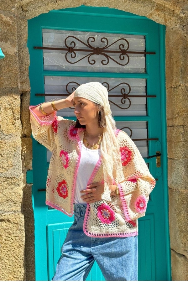 Gilet Femme Croche Rose - Élégance et Confort à la Maison