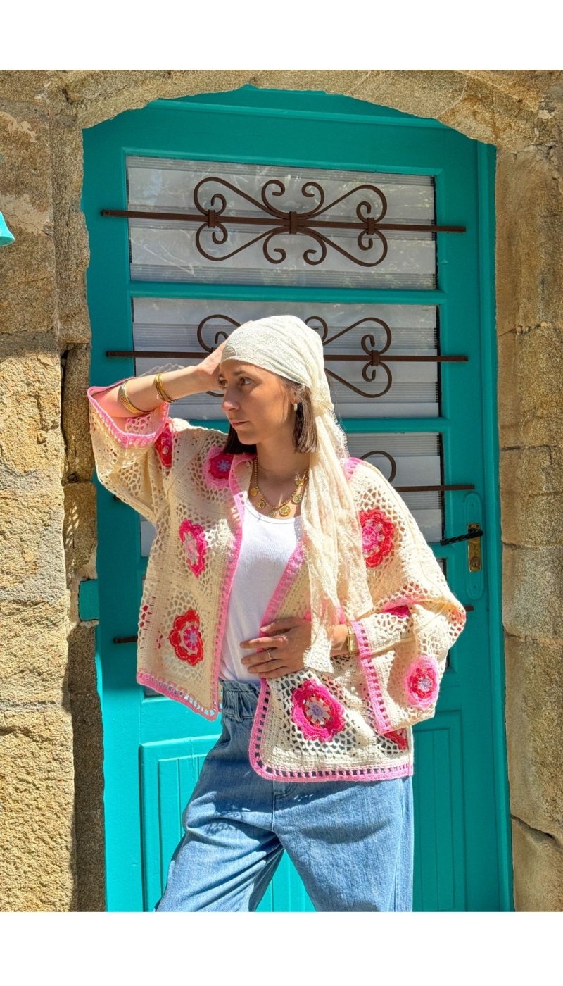 Gilet Femme Croche Rose - Élégance et Confort à la Maison