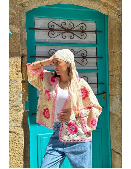 Gilet Femme Croche Rose - Élégance et Confort à la Maison