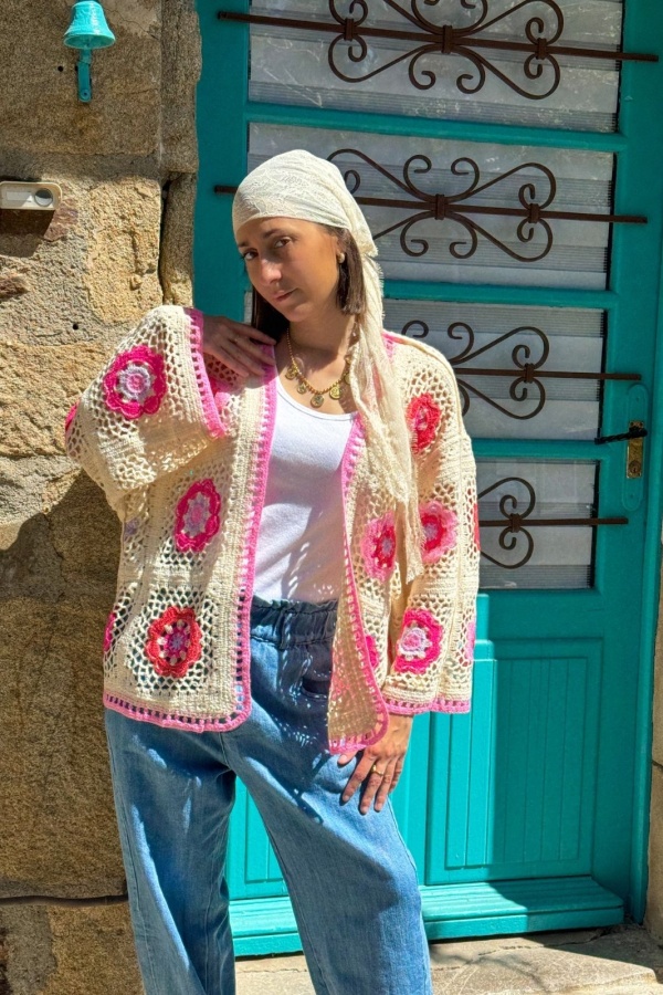 Gilet Femme Croche Rose - Élégance et Confort à la Maison 2