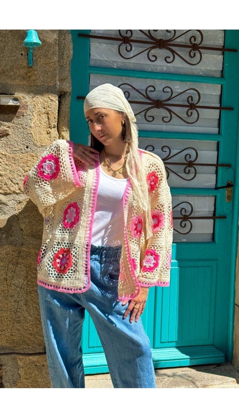 Gilet Femme Croche Rose - Élégance et Confort à la Maison