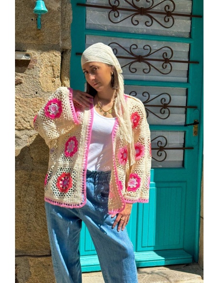 Gilet Femme Croche Rose - Élégance et Confort à la Maison