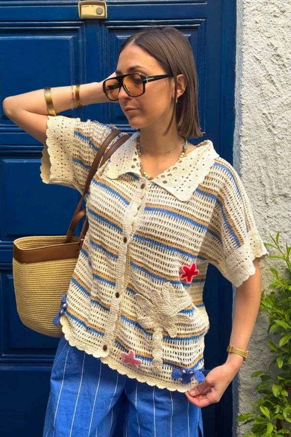 Chemisier Macramé Ajouré Écru MICHEL - Élégance Féminine 2