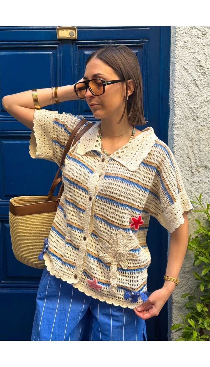 Chemisier Macramé Ajouré Écru MICHEL - Élégance Féminine