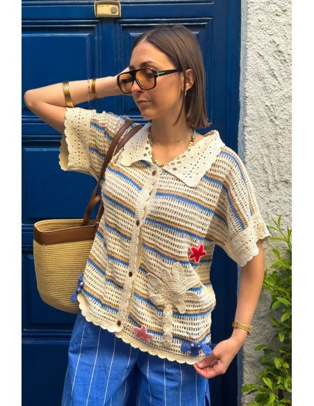 Chemisier Macramé Ajouré Écru MICHEL - Élégance Féminine