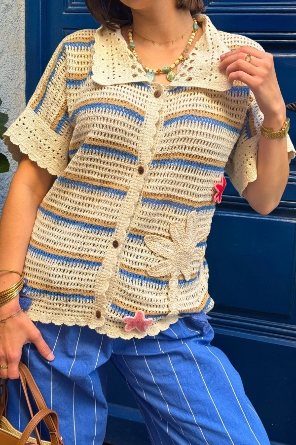 Chemisier Macramé Ajouré Écru MICHEL - Élégance Féminine