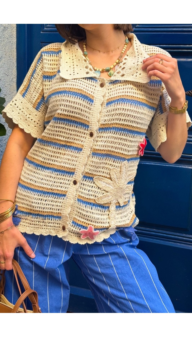 Chemisier Macramé Ajouré Écru MICHEL - Élégance Féminine