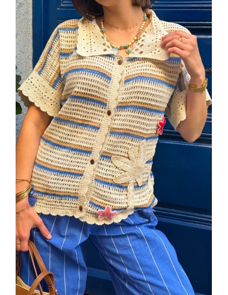 Chemisier Macramé Ajouré Écru MICHEL - Élégance Féminine